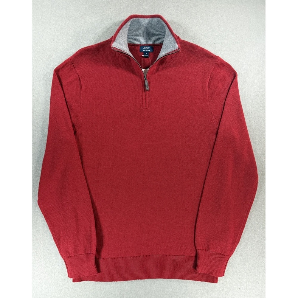 Mens Size M - J. Crew Heritage Red 1/4 Zip Pullover Sweater 100% Cotton NWT